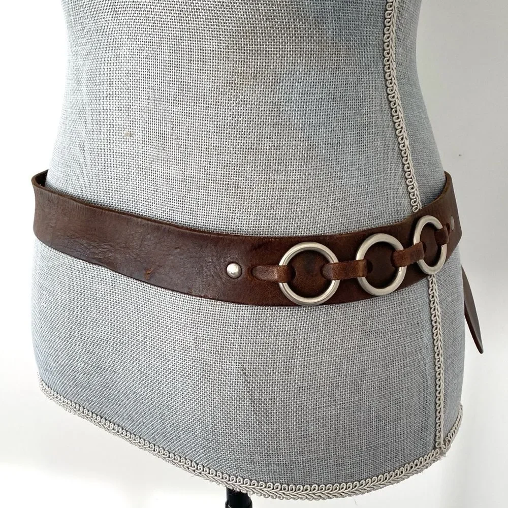 American Eagle Outfitters Brown Silver Brass Hardware Belt Sz S Boho Moto Biker